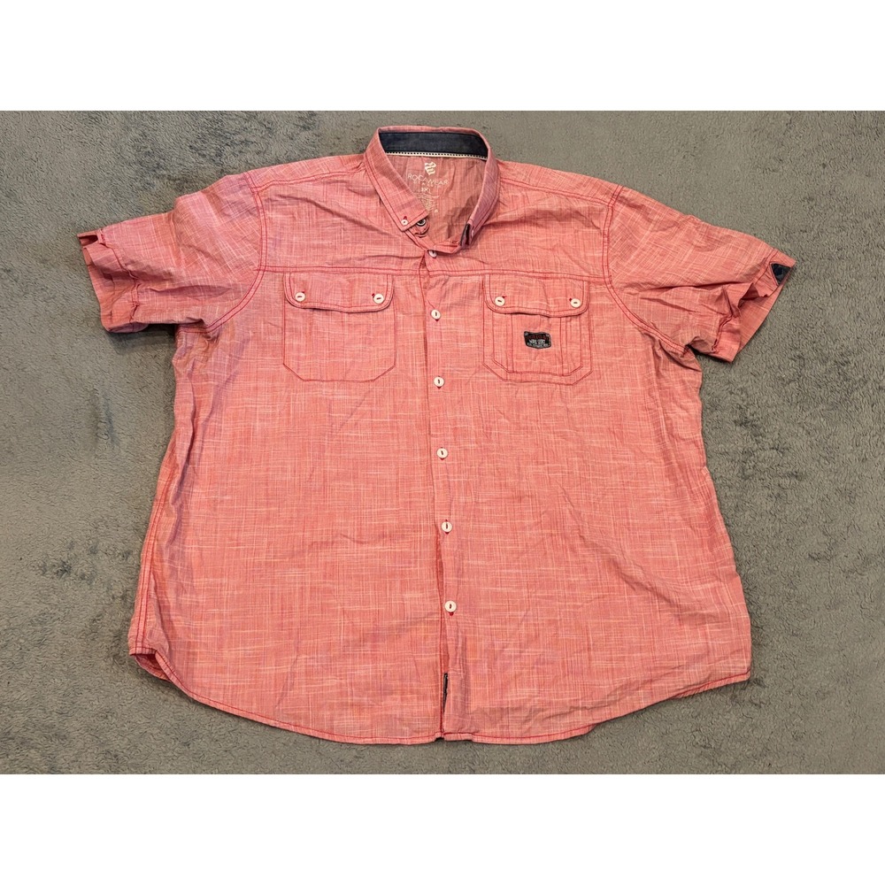 Rocawear Classic Mens 3XL Salmon Red Short Sleeve Button Down Cotton Shirt 3X
